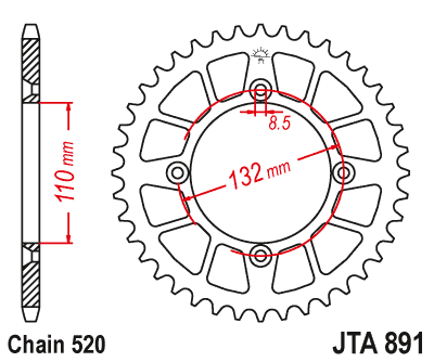 Obrázek produktu Hliníková řetězová rozeta JT JTA 891-46BLK 46 zubů, 520 černá