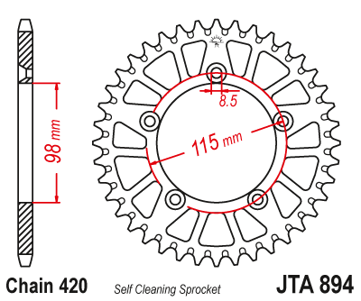 Obrázek produktu Hliníková řetězová rozeta JT JTA 894-48ORG 48 zubů, 420 oranžová