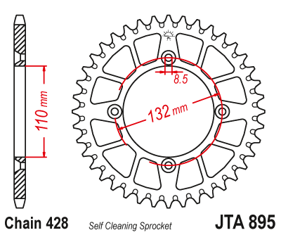 Obrázek produktu Hliníková řetězová rozeta JT JTA 895-47BLK 47 zubů, 428 černá JTA895.47BLK