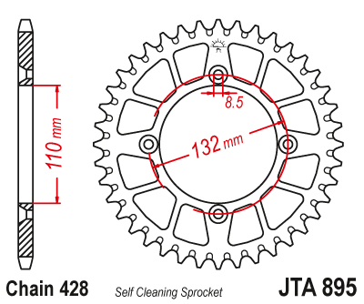 Obrázek produktu Hliníková řetězová rozeta JT JTA 895-47ORG 47 zubů, 428 oranžová JTA895.47ORG