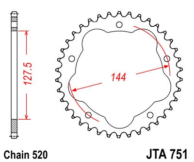 Obrázek produktu Hliníková řetězová rozeta JT JTA 751-40BLK 40 zubů, 520 černá JTA751.40BLK