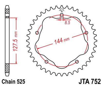 Obrázek produktu Hliníková řetězová rozeta JT JTA 752-38BLK 38 zubů, 525 černá JTA752.38BLK