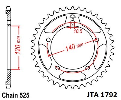 Obrázek produktu Hliníková řetězová rozeta JT JTA 1792-42BLK 42 zubů, 525 černá JTA1792.42BLK