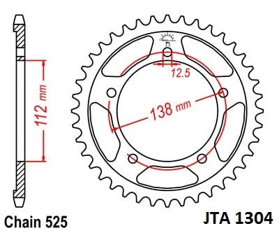 Obrázek produktu Hliníková řetězová rozeta JT JTA 1304-44 44 zubů, 525