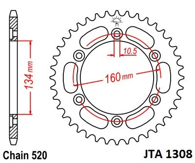 Obrázek produktu Hliníková řetězová rozeta JT JTA 1308-41 41 zubů, 520 JTA1308.41