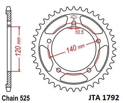 Obrázek produktu duralová rozeta pro sekundární řetězy typu 525, JT - Anglie (42 zubů)