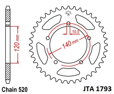 Obrázek produktu Hliníková řetězová rozeta JT JTA 1793-42 42 zubů, 520