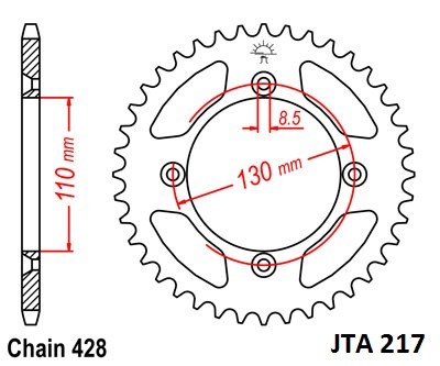 Obrázek produktu Hliníková řetězová rozeta JT JTA 217-50 50 zubů, 428 JTA217.50