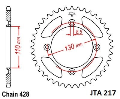 Obrázek produktu Hliníková řetězová rozeta JT JTA 217-56 56 zubů, 428