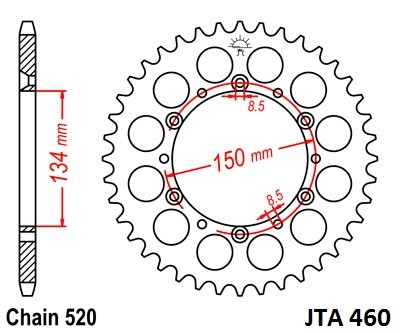Obrázek produktu Hliníková řetězová rozeta JT JTA 460-46 46 zubů, 520