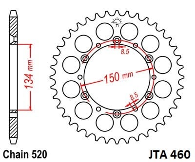 Obrázek produktu Hliníková řetězová rozeta JT JTA 460-49 49 zubů, 520