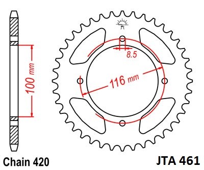 Obrázek produktu Hliníková řetězová rozeta JT JTA 461-51 51 zubů, 420