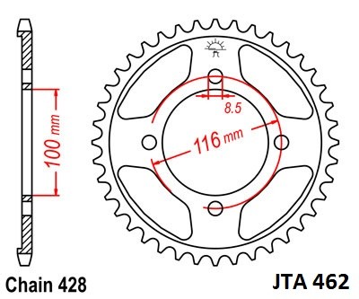 Obrázek produktu Hliníková řetězová rozeta JT JTA 462-51 51 zubů, 428