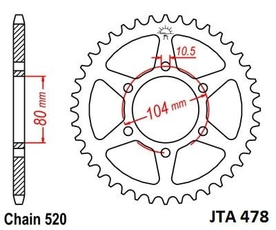Obrázek produktu Hliníková řetězová rozeta JT JTA 478-46 46 zubů, 520