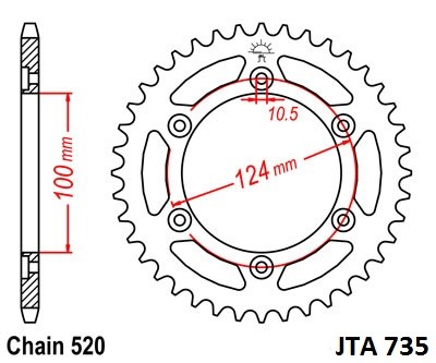 Obrázek produktu Hliníková řetězová rozeta JT JTA 735-37 37 zubů, 520