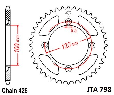 Obrázek produktu duralová rozeta pro sekundární řetězy typu 428, JT - Anglie (47 zubů) JTA798.47