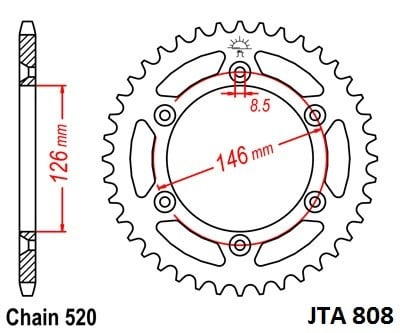 Obrázek produktu Hliníková řetězová rozeta JT JTA 808-47 47 zubů, 520 JTA808.47