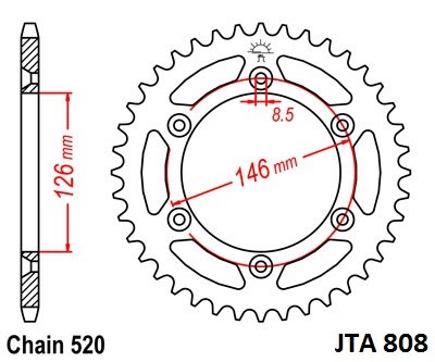 Obrázek produktu Hliníková řetězová rozeta JT JTA 808-48 48 zubů, 520