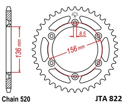 Obrázek produktu Hliníková řetězová rozeta JT JTA 822-44 44 zubů, 520 JTA822.44