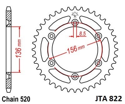 Obrázek produktu Hliníková řetězová rozeta JT JTA 822-51 51 zubů, 520