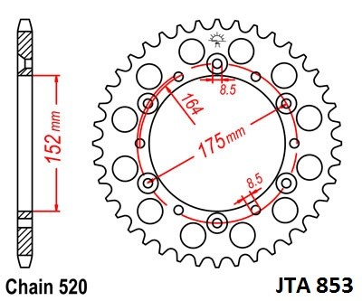 Obrázek produktu duralová rozeta pro sekundární řetězy typu 520, JT - Anglie (49 zubů)
