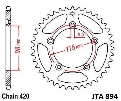 Obrázek produktu Hliníková řetězová rozeta JT JTA 894-50 50 zubů, 420