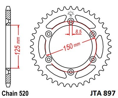 Obrázek produktu duralová rozeta pro sekundární řetězy typu 520, JT - Anglie (38 zubů)