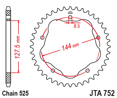 Obrázek produktu Hliníková řetězová rozeta JT JTA 752-36 36 zubů, 525