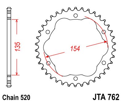 Obrázek produktu Hliníková řetězová rozeta JT JTA 762-38 38 zubů, 520