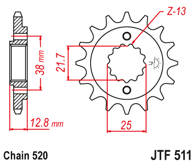 Obrázek produktu Řetězové kolečko JT JTF 511-16RB 16 zubů, 520 pogumované JTF511.16RB