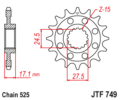 Obrázek produktu Řetězové kolečko JT JTF 749-16RB 16 zubů, 525 pogumované JTF749.16RB