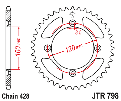 Obrázek produktu Řetězová rozeta JT JTR 798-51 51 zubů, 428 JTR798.51