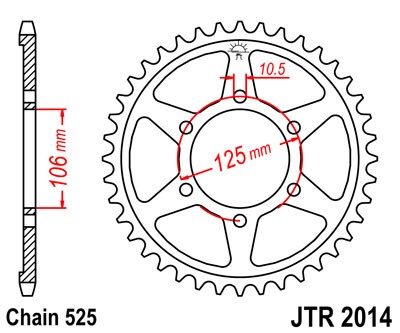 Obrázek produktu ocelová rozeta pro sekundární řetězy typu 525, JT - Anglie (50 zubů)