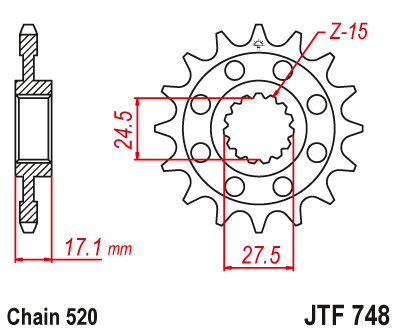 Obrázek produktu Řetězové kolečko JT JTF 748-15RB 15 zubů, 520 pogumované JTF748.15RB