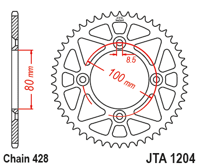 Obrázek produktu Hliníková řetězová rozeta JT JTA 1204-46RED 46)T, nt((428 červená JTA1204.46RED