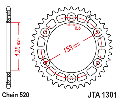 Obrázek produktu Hliníková řetězová rozeta JT JTA 1301-40BLK 40)T, nt((520 černá JTA1301.40BLK