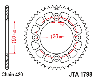 Obrázek produktu Hliníková řetězová rozeta JT JTA 1798-47BLK 47)T, nt((420 černá JTA1798.47BLK