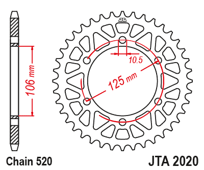 Obrázek produktu Hliníková řetězová rozeta JT JTA 2020-41BLK 41)T, nt((520 černá JTA2020.41BLK