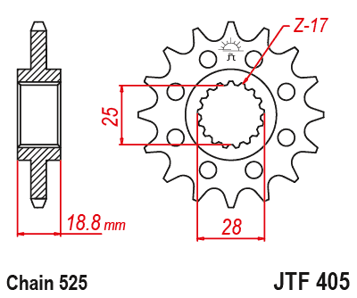 Obrázek produktu Řetězové kolečko JT JTF 405-19RB 19 zubů, 525 pogumované JTF405.19RB