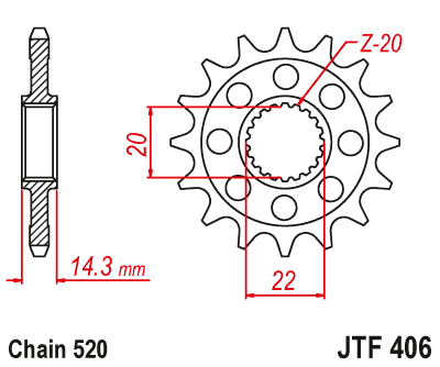 Obrázek produktu Řetězové kolečko JT JTF 406-16RB 16 zubů, 520 pogumované JTF406.16RB