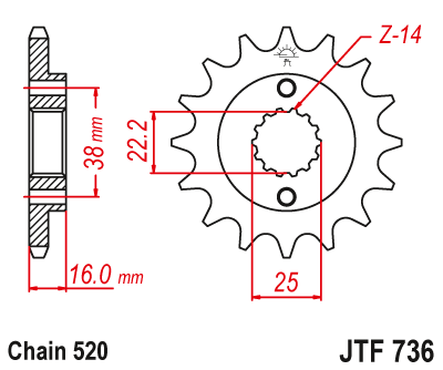 Obrázek produktu Řetězové kolečko JT JTF 736-15RB 15 zubů, 520 pogumované JTF736.15RB