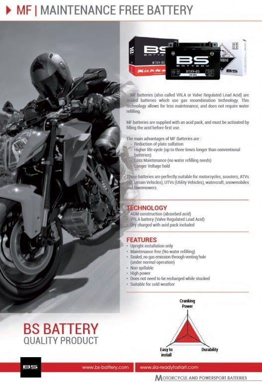Obrázek produktu Bezúdržbová motocyklová baterie BS-BATTERY BT9B-BS (YT9B-BS)