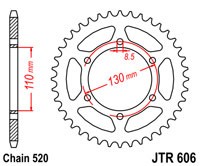 Obrázek produktu ocelová rozeta pro sekundární řetězy typu 520, JT - Anglie (43 zubů) JTR606.43