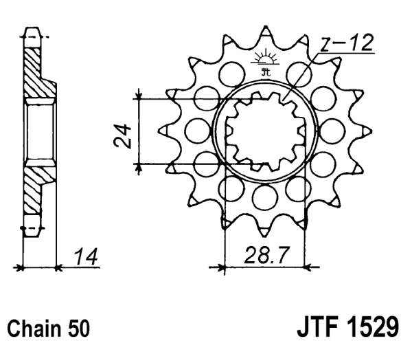 Obrázek produktu Řetězové kolečko JT JTF 1529-17RB 17 zubů, 530 pogumované