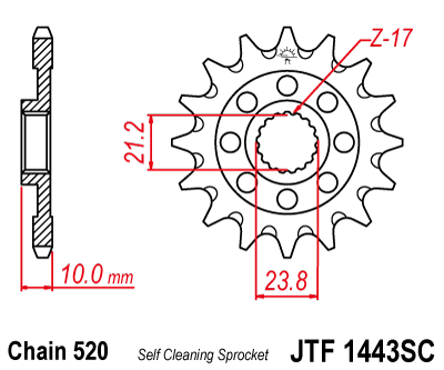 Obrázek produktu Řetězové kolečko JT JTF 1443-13SC 13 zubů, 520 Samočistící, Nízká hmotnost