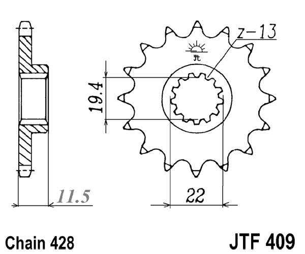 Obrázek produktu Řetězové kolečko JT JTF 409-16 16 zubů, 428