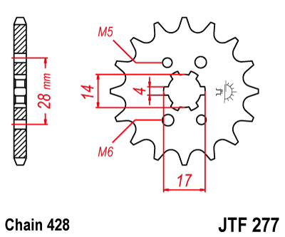 Obrázek produktu Řetězové kolečko JT JTF 277-14 14 zubů, 428 JTF277.14