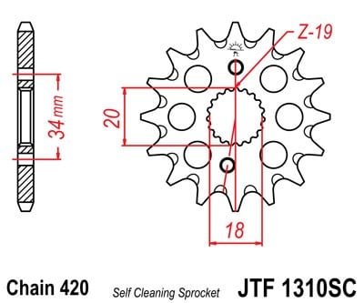 Obrázek produktu Řetězové kolečko JT JTF 1310-14SC 14 zubů, 420 Samočistící, Nízká hmotnost JTF1310.14SC