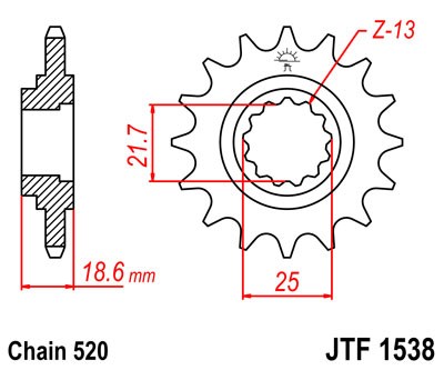 Obrázek produktu Řetězové kolečko JT JTF 1538-13 13 zubů, 520 JTF1538.13