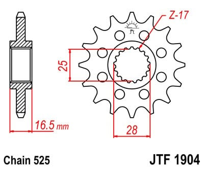 Obrázek produktu Řetězové kolečko JT JTF 1904-15 15 zubů, 525 JTF1904.15